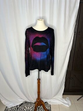 Lauren Moshi Black Galaxy Lips Long Sleeve Tee | Size L